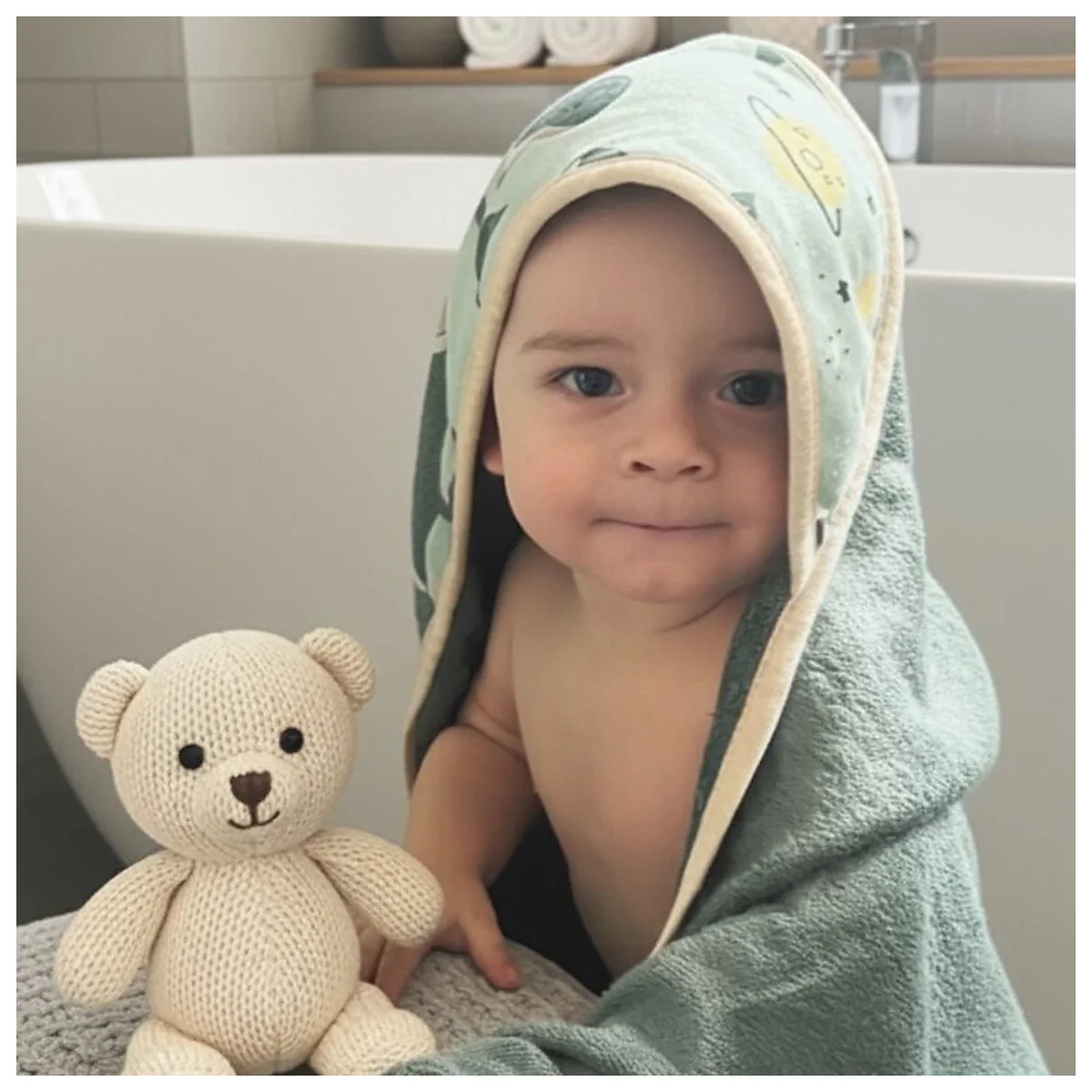 Prosop cu gluga, Petite&Mars, Loulou, 100 x 100 cm, 70% bambus, 30% bumbac, Verde Botanic [4]