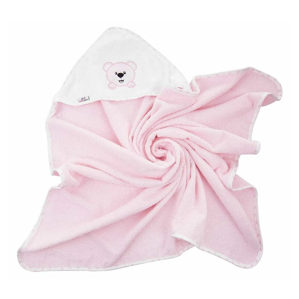 Prosop de baie, Bocioland, Cu gluga, 100% bumbac, 80x80 cm, Teddy Bear, Pink [2]