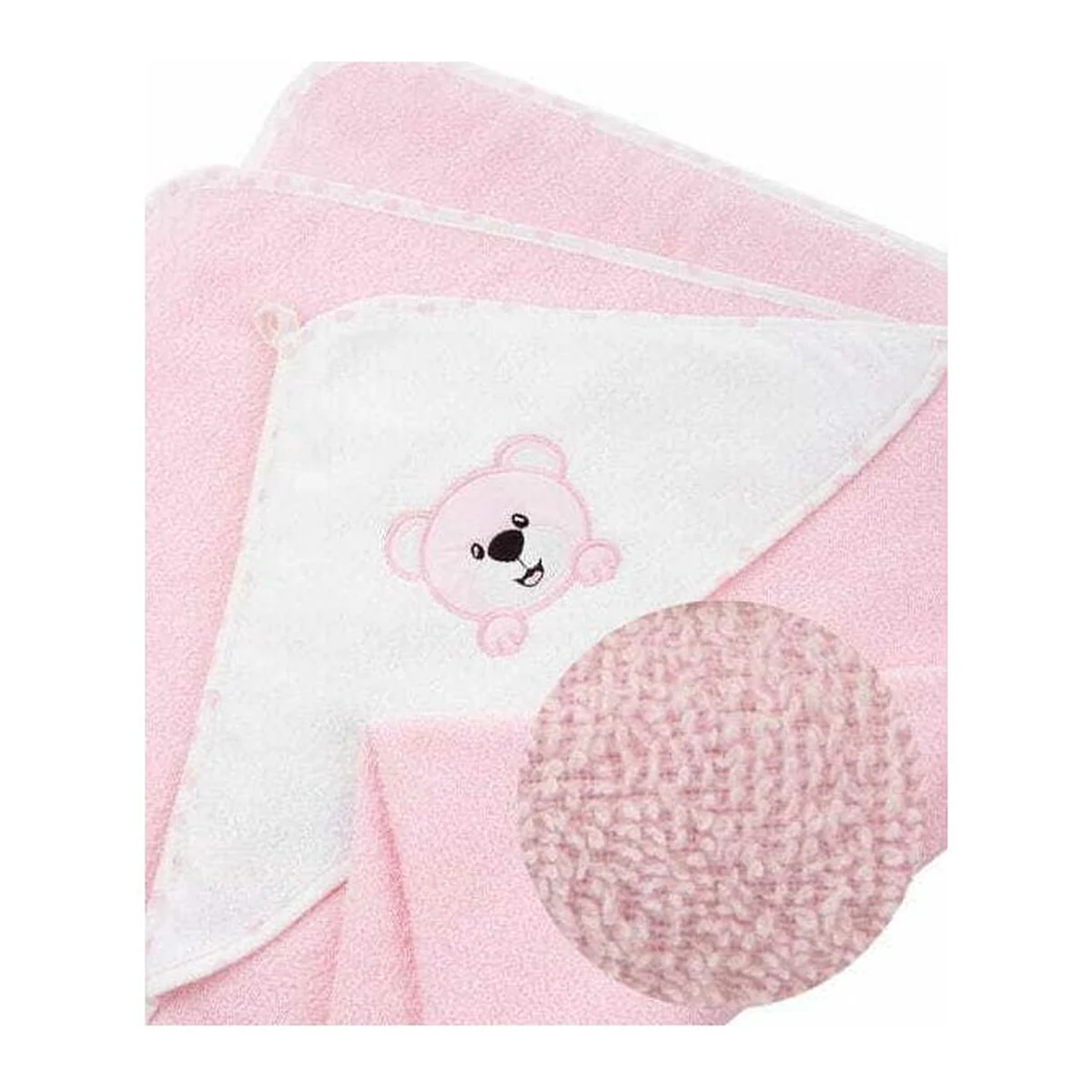 Prosop de baie, Bocioland, Cu gluga, 100% bumbac, 80x80 cm, Teddy Bear, Pink [3]