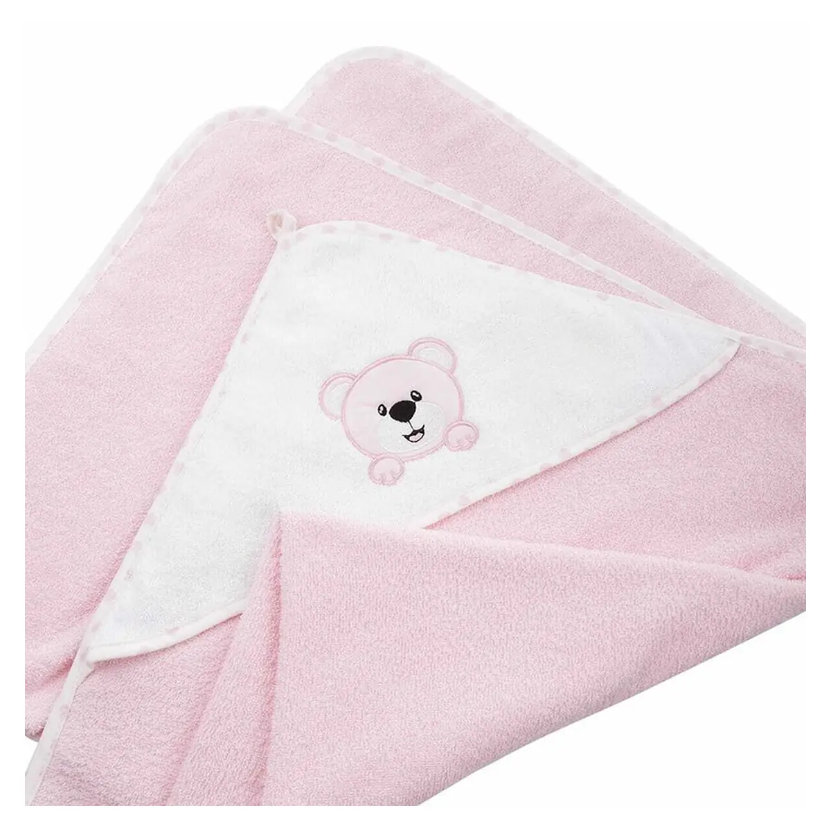 Prosop de baie, Bocioland, Cu gluga, 100% bumbac, 80x80 cm, Teddy Bear, Pink [4]