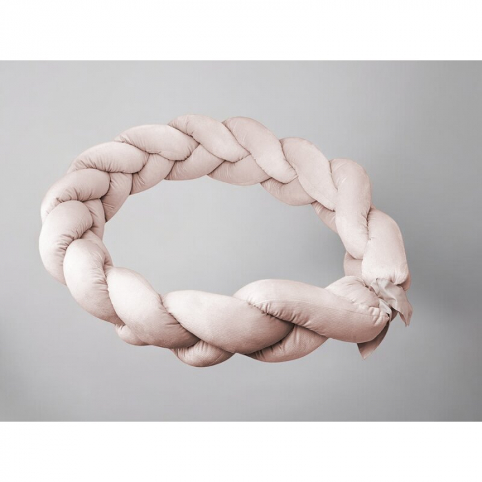 Protectie laterala, MimiNu, Pentru patut, Tip Bumper impletit, Din catifea, 220x23 cm, Beige Pink [2]