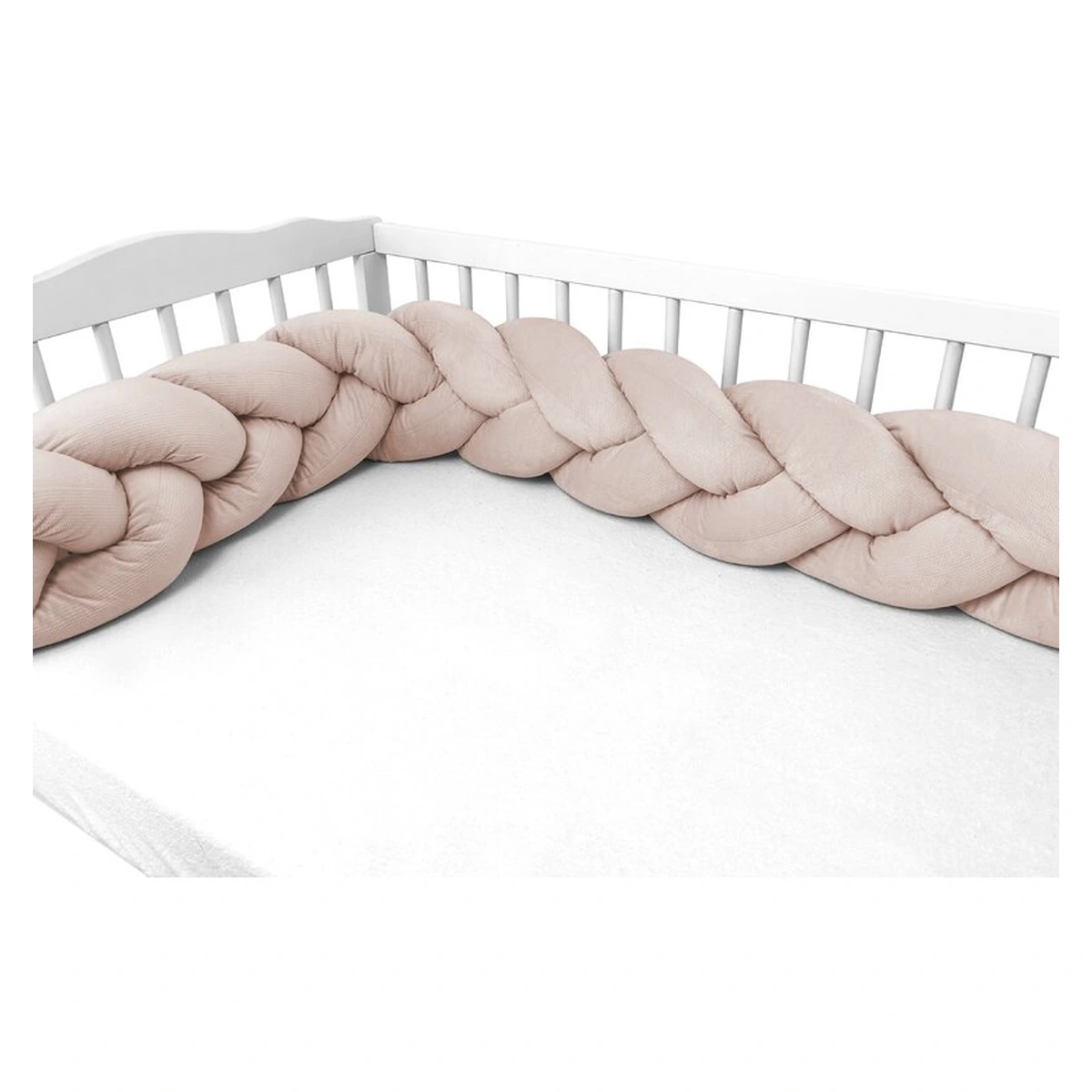 Protectie laterala, MimiNu, Pentru patut, Tip Bumper impletit, Din catifea, 220x23 cm, Beige Pink [3]