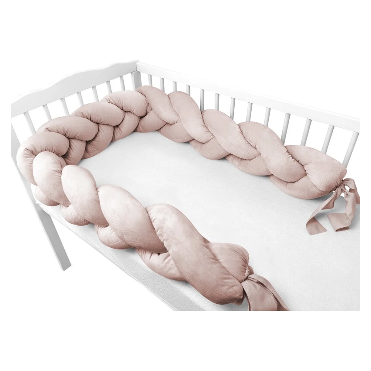 Protectie laterala, MimiNu, Pentru patut, Tip Bumper impletit, Din catifea, 220x23 cm, Beige Pink [2]