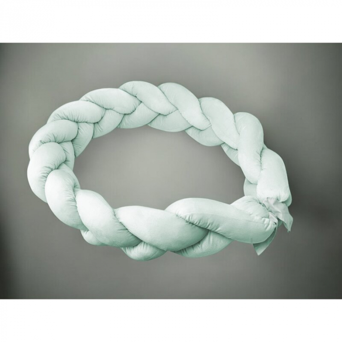 Protectie laterala, MimiNu, Pentru patut, Tip Bumper impletit, Din catifea, 220x23 cm, Cold Mint [2]