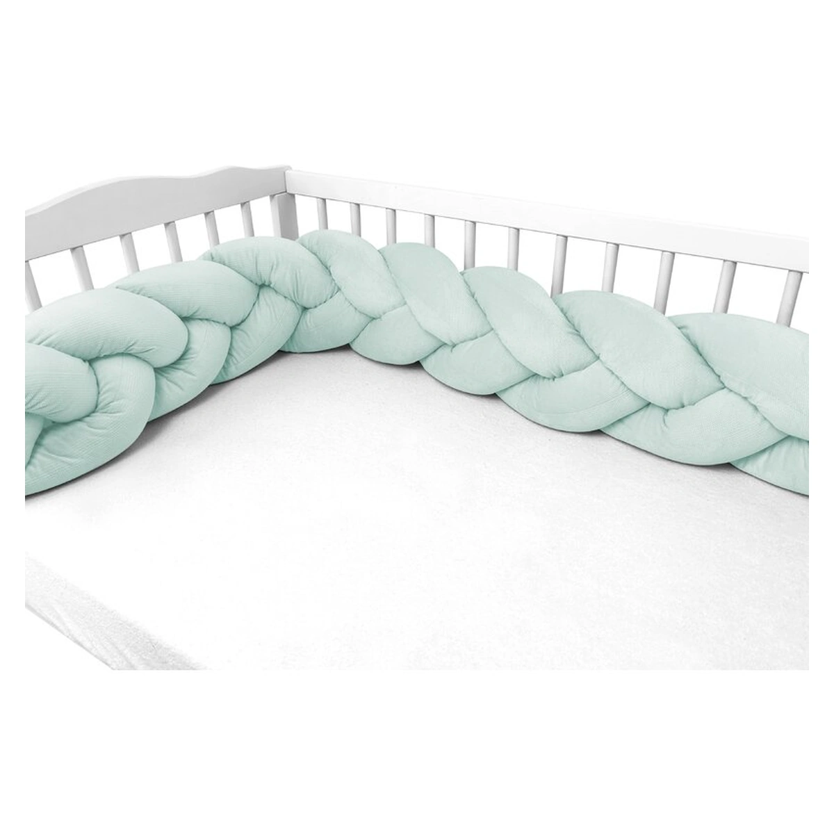 Protectie laterala, MimiNu, Pentru patut, Tip Bumper impletit, Din catifea, 220x23 cm, Cold Mint [4]