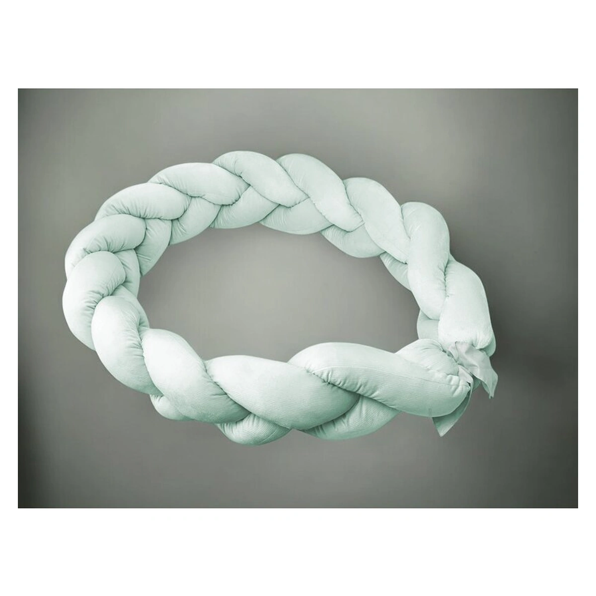 Protectie laterala, MimiNu, Pentru patut, Tip Bumper impletit, Din catifea, 220x23 cm, Cold Mint [2]