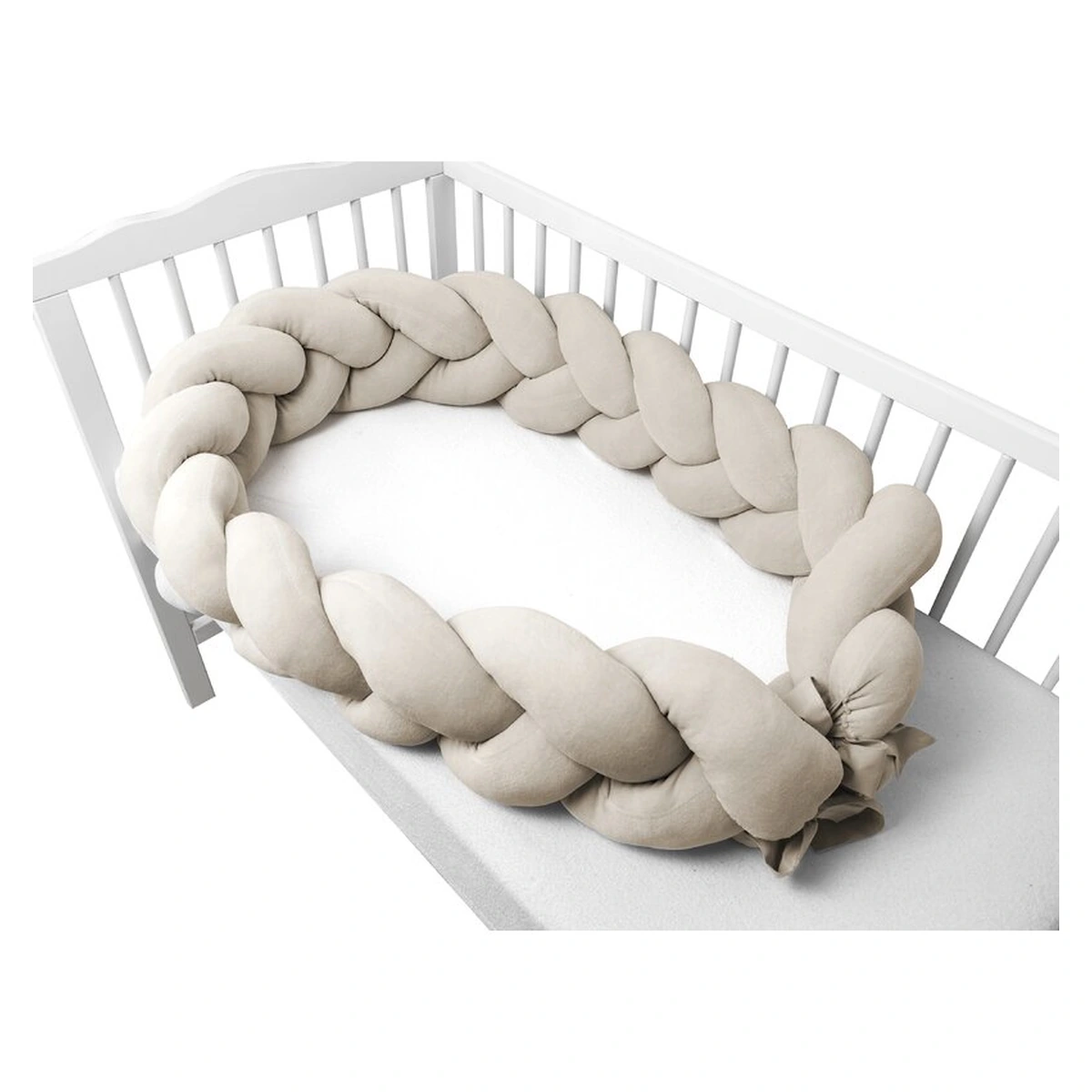 Protectie laterala, MimiNu, Pentru patut, Tip Bumper impletit, Din catifea, 240x23 cm, Soft, Beige [2]