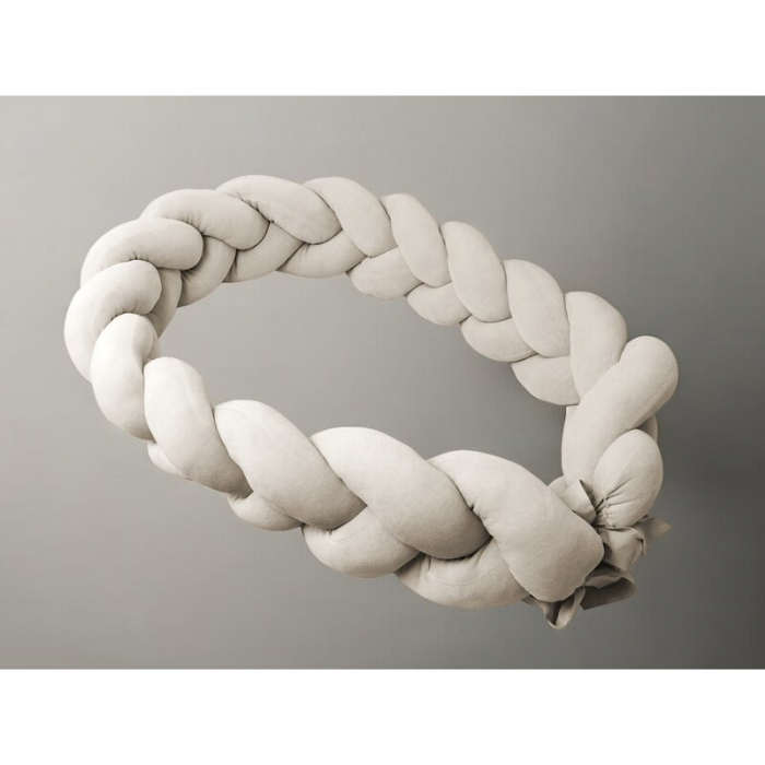 Protectie laterala, MimiNu, Pentru patut, Tip Bumper impletit, Din catifea, 240x23 cm, Soft, Beige [3]