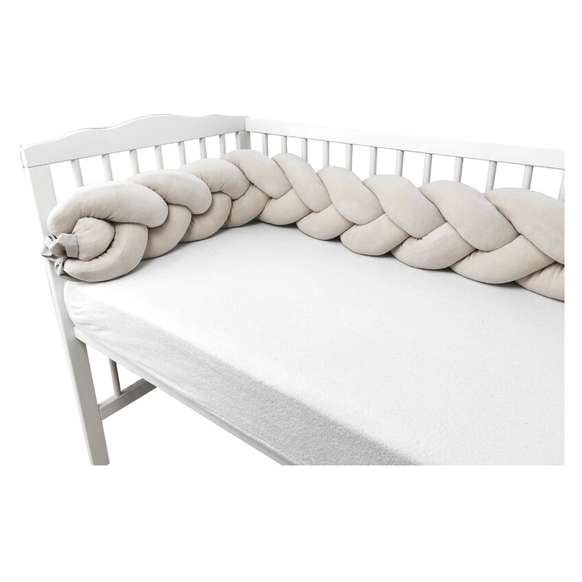 Protectie laterala, MimiNu, Pentru patut, Tip Bumper impletit, Din catifea, 240x23 cm, Soft, Beige [3]