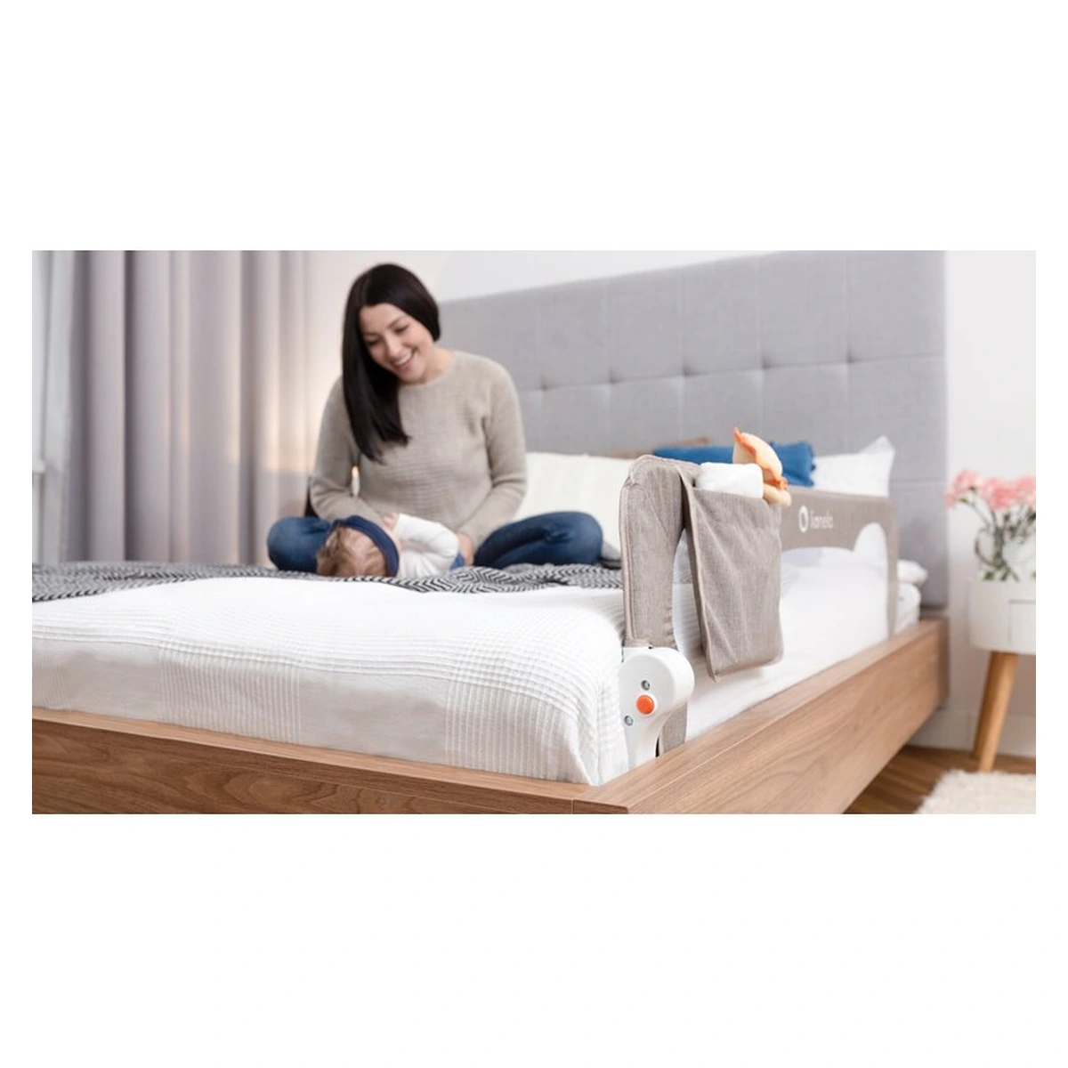 Protectie laterala pat, Lionelo, Eva, Cu buzunar accesorii, 150x35 cm, Bej [13]