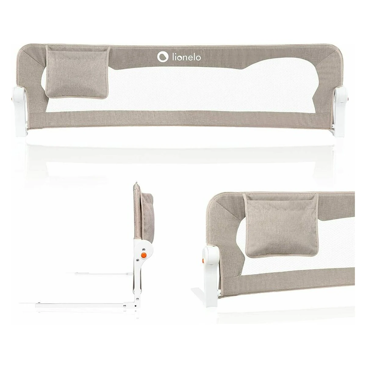 Protectie laterala pat, Lionelo, Eva, Cu buzunar accesorii, 150x35 cm, Bej [3]