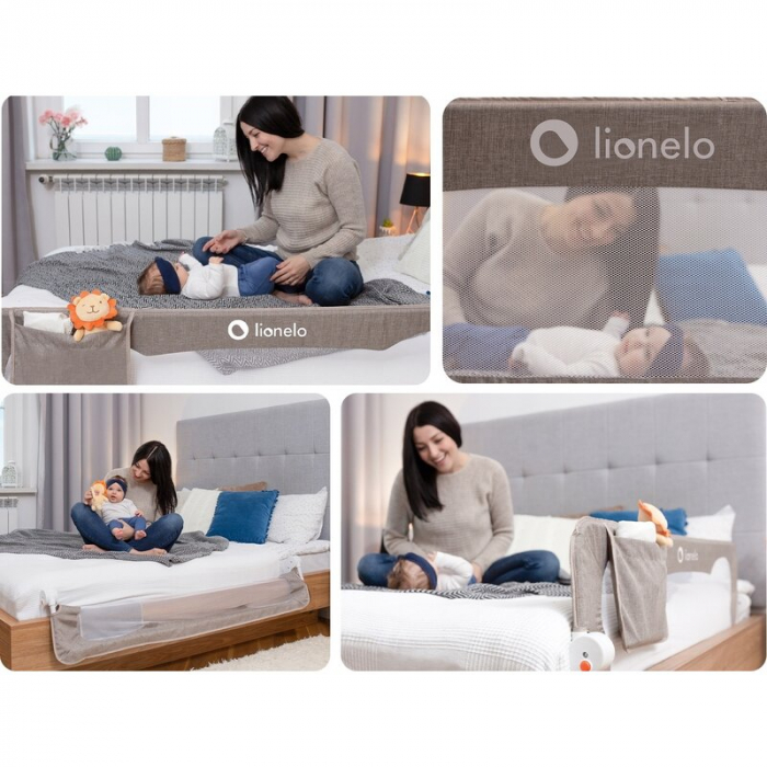 Protectie laterala pat, Lionelo, Eva, Cu buzunar accesorii, 150x35 cm, Bej [16]