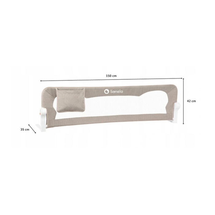 Protectie laterala pat, Lionelo, Eva, Cu buzunar accesorii, 150x35 cm, Bej [4]