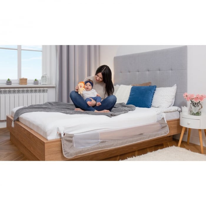 Protectie laterala pat, Lionelo, Eva, Cu buzunar accesorii, 150x35 cm, Bej [10]