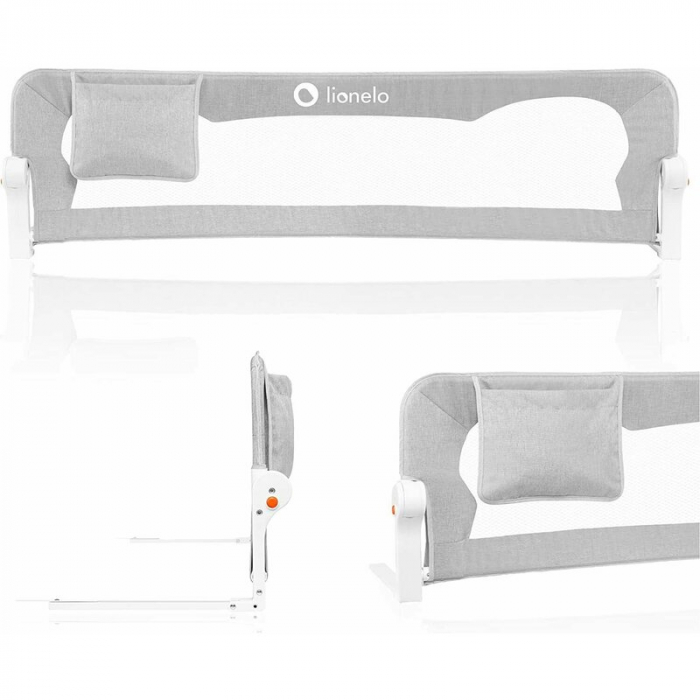 Protectie laterala pat, Lionelo, Eva, Cu buzunar accesorii, 150x35 cm, Gri [2]