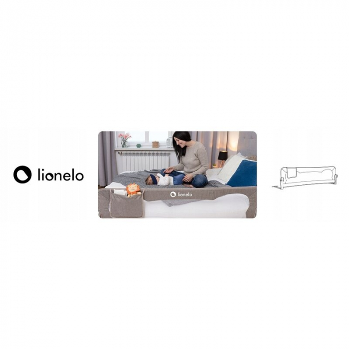 Protectie laterala pat, Lionelo, Eva, Cu buzunar accesorii, 150x35 cm, Gri [19]