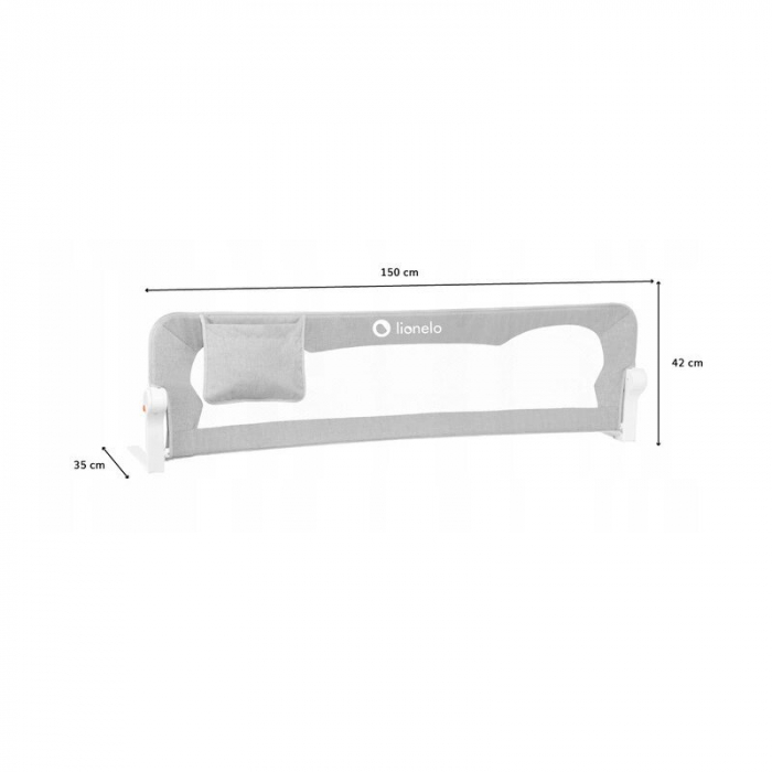 Protectie laterala pat, Lionelo, Eva, Cu buzunar accesorii, 150x35 cm, Gri [4]