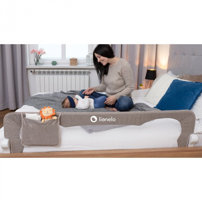 Protectie laterala pat, Lionelo, Eva, Cu buzunar accesorii, 150x35 cm, Gri [12]
