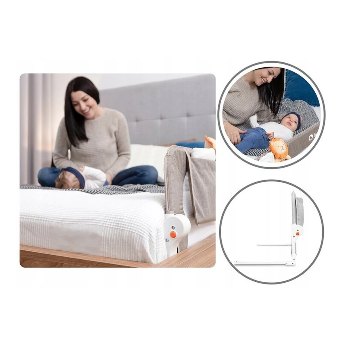 Protectie laterala pat, Lionelo, Eva, Cu buzunar accesorii, 150x35 cm, Gri [12]