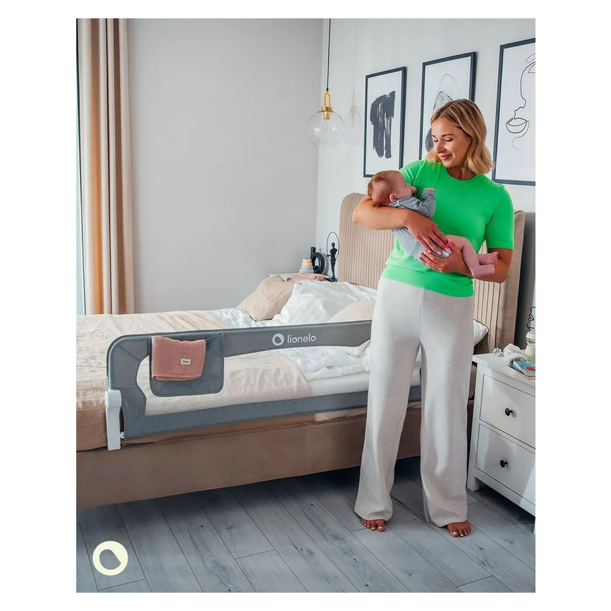 Protectie laterala pat, Lionelo, Eva, Cu buzunar accesorii, 150x35 cm, Gri [10]