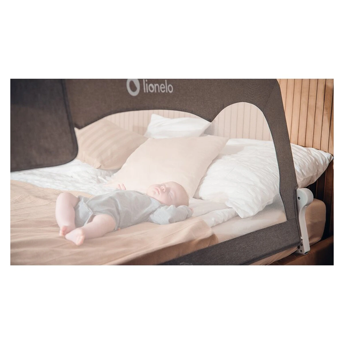 Protectie laterala pat, Lionelo, Hanna, Cu buzunar accesorii, 150x66 cm, Bej [10]