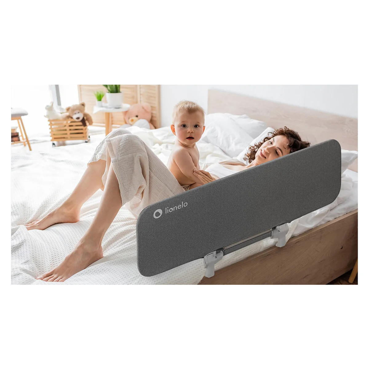 Protectie laterala pat, Lionelo, Lora, Pliabila, Sistem de blocare StandSafe, 105 x 45 cm, Gri [19]