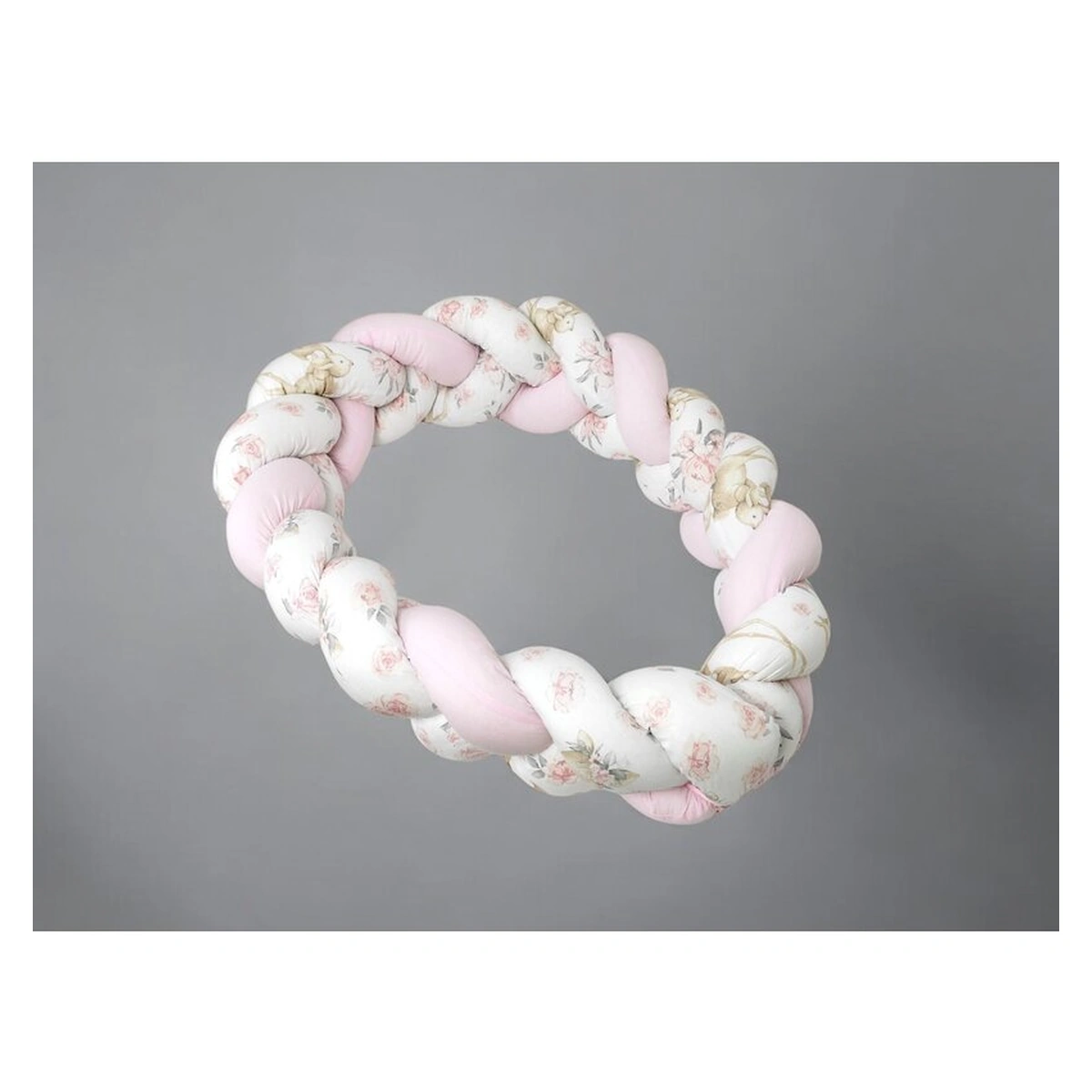 Protectie laterala pentru patut bebe, Tip Bumper impletit, Din bumbac, Lungime 220 cm, Sweet Deer Pink [2]