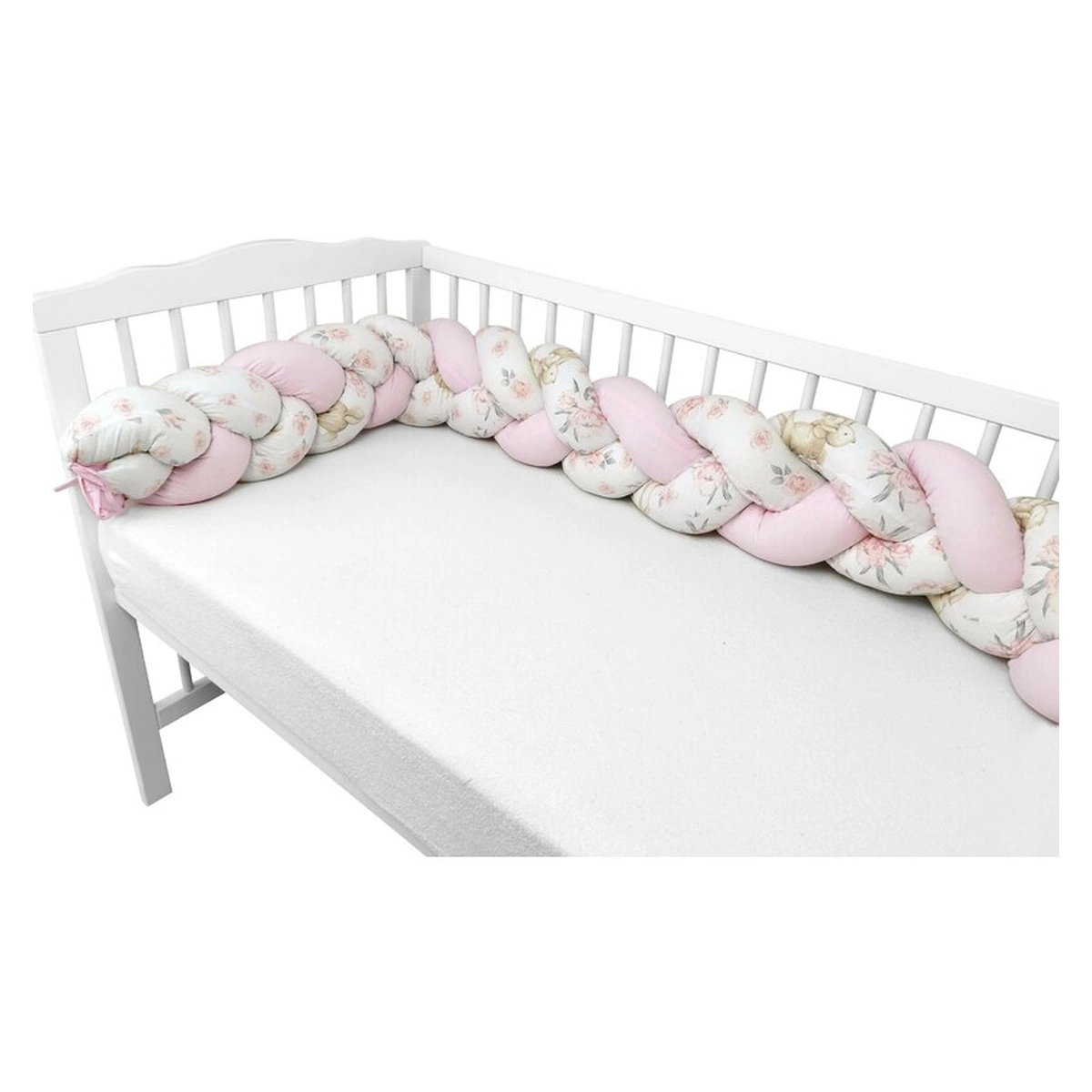 Protectie laterala pentru patut bebe, Tip Bumper impletit, Din bumbac, Lungime 220 cm, Sweet Deer Pink [4]