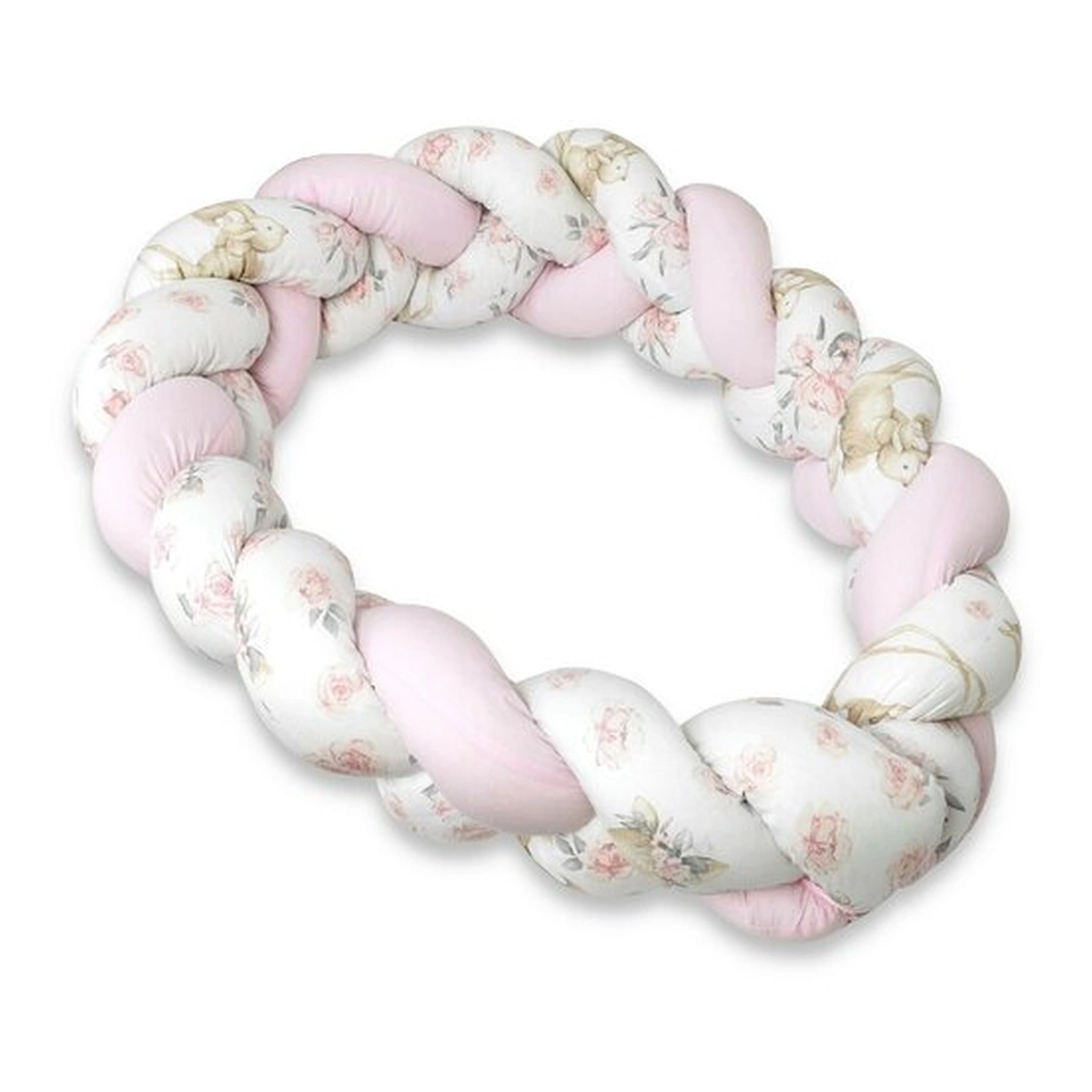 Protectie laterala pentru patut bebe, Tip Bumper impletit, Din bumbac, Lungime 220 cm, Sweet Deer Pink [3]