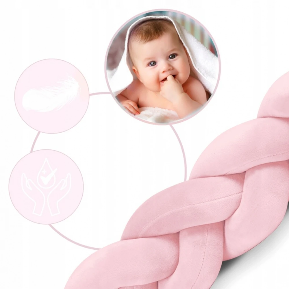 Protectie laterala pentru patut, impletita, 3 M, Ricokids - Roz deschis [2]