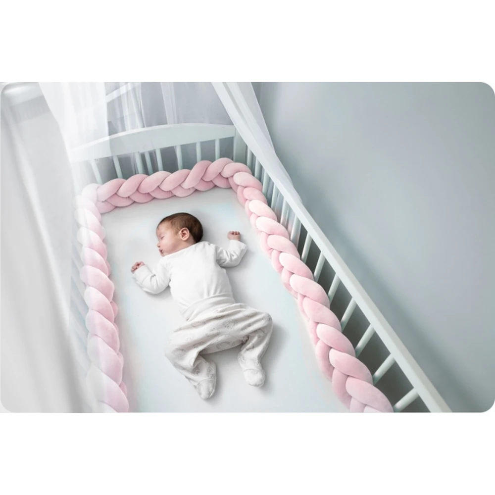 Protectie laterala pentru patut, impletita, 3 M, Ricokids - Roz deschis [3]