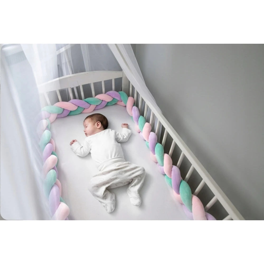 Protectie laterala pentru patut, impletita, 3 M, Ricokids - Roz - Mov - Turcoaz [3]