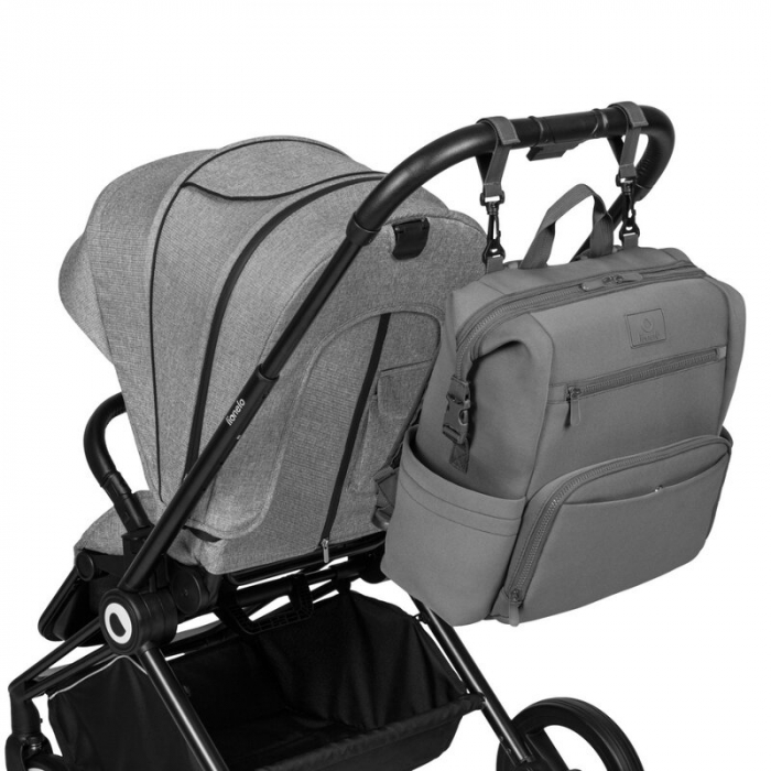 Lionelo - Rucsac impermeabil pentru mamici Cube, Cu 12 compartimente si salteluta de schimbat, Cu prindere universala de carucior, 36 x 36 x 23 cm, Gri [12]