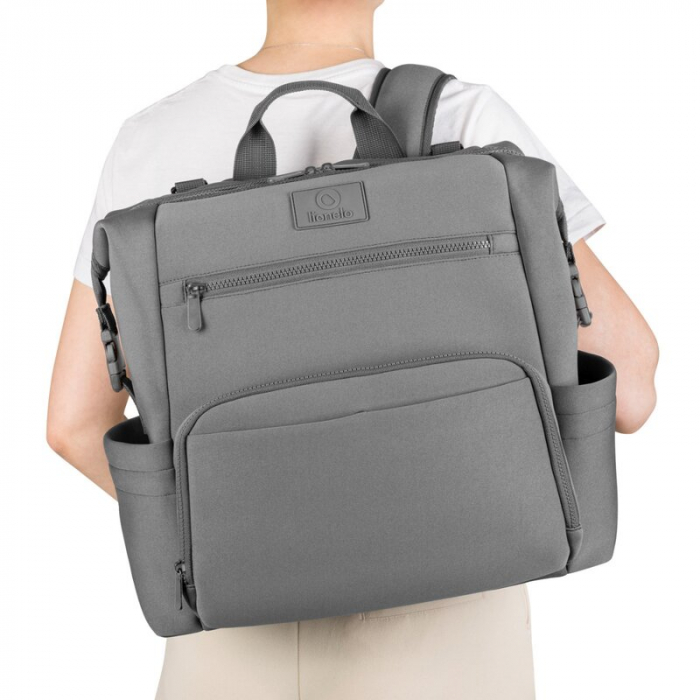 Lionelo - Rucsac impermeabil pentru mamici Cube, Cu 12 compartimente si salteluta de schimbat, Cu prindere universala de carucior, 36 x 36 x 23 cm, Gri [6]