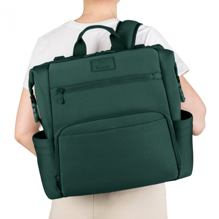 Lionelo - Rucsac impermeabil pentru mamici Cube, Cu 12 compartimente si salteluta de schimbat, Cu prindere universala de carucior, 36 x 36 x 23 cm, Verde [6]