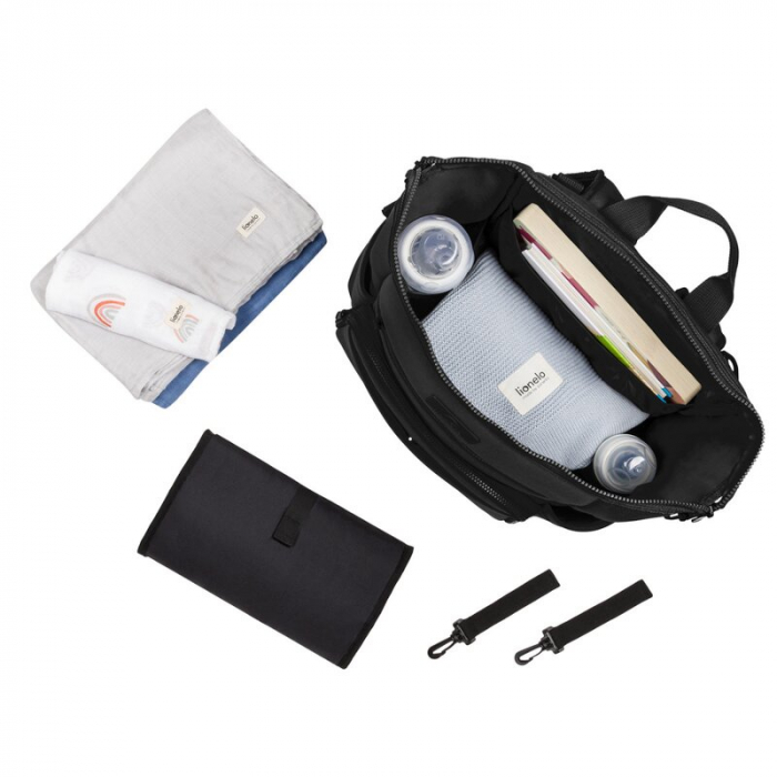 Rucsac impermeabil pentru mamici, Lionelo, Cube, Cu 12 compartimente si salteluta de schimbat, Negru [3]