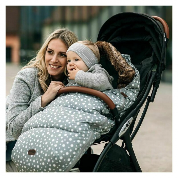 Sac de iarna Polar, FreeON, Pentru carucior, 100x55 cm, Impermeabil, guler detasabil din blanita, interior din fleece, Grey Dots [4]