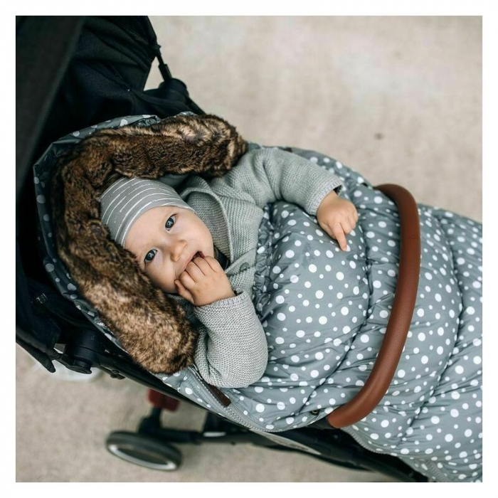 Sac de iarna Polar, FreeON, Pentru carucior, 100x55 cm, Impermeabil, guler detasabil din blanita, interior din fleece, Grey Dots [3]