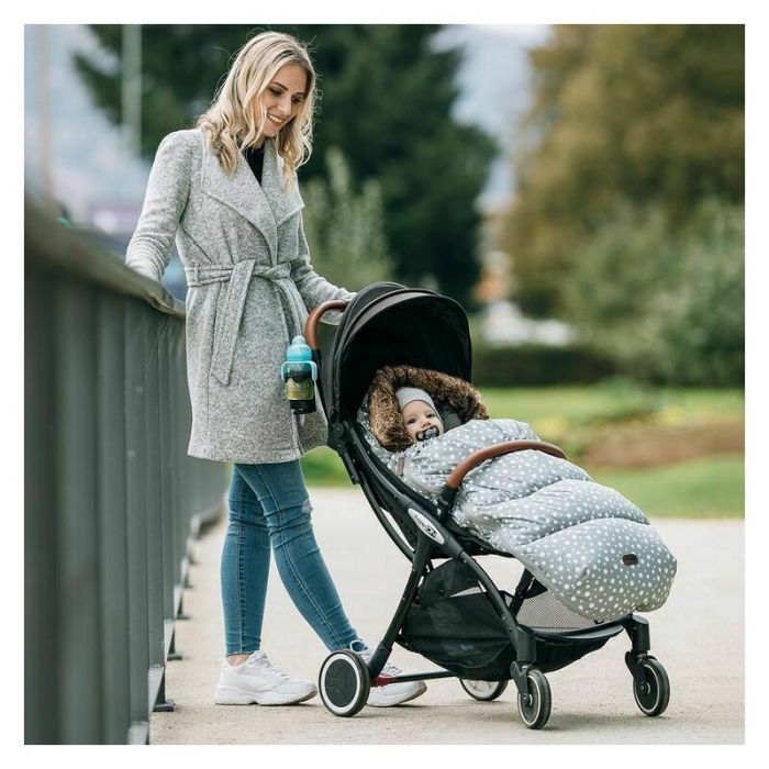 Sac de iarna Polar, FreeON, Pentru carucior, 100x55 cm, Impermeabil, guler detasabil din blanita, interior din fleece, Grey Dots [5]