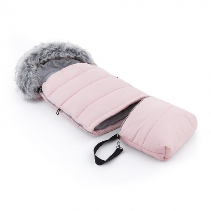 Sac de iarna, Multifunctional, Poate fi utilizat ca geanta prin desfacerea fermoarului, Atasabil la carucior, Lana, 110 cm, 0-3 ani, Roz [2]