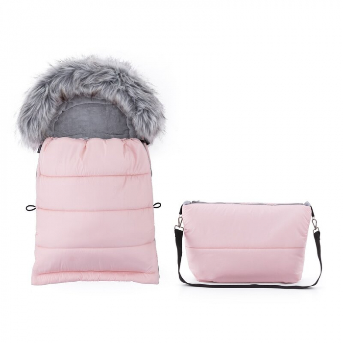 Sac de iarna, Multifunctional, Poate fi utilizat ca geanta prin desfacerea fermoarului, Atasabil la carucior, Lana, 110 cm, 0-3 ani, Roz [3]
