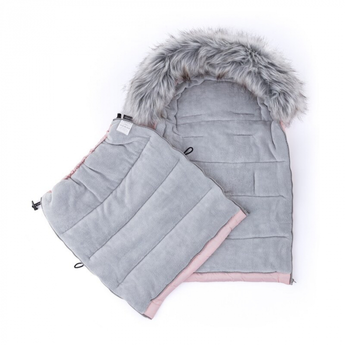 Sac de iarna, Multifunctional, Poate fi utilizat ca geanta prin desfacerea fermoarului, Atasabil la carucior, Lana, 110 cm, 0-3 ani, Roz [5]