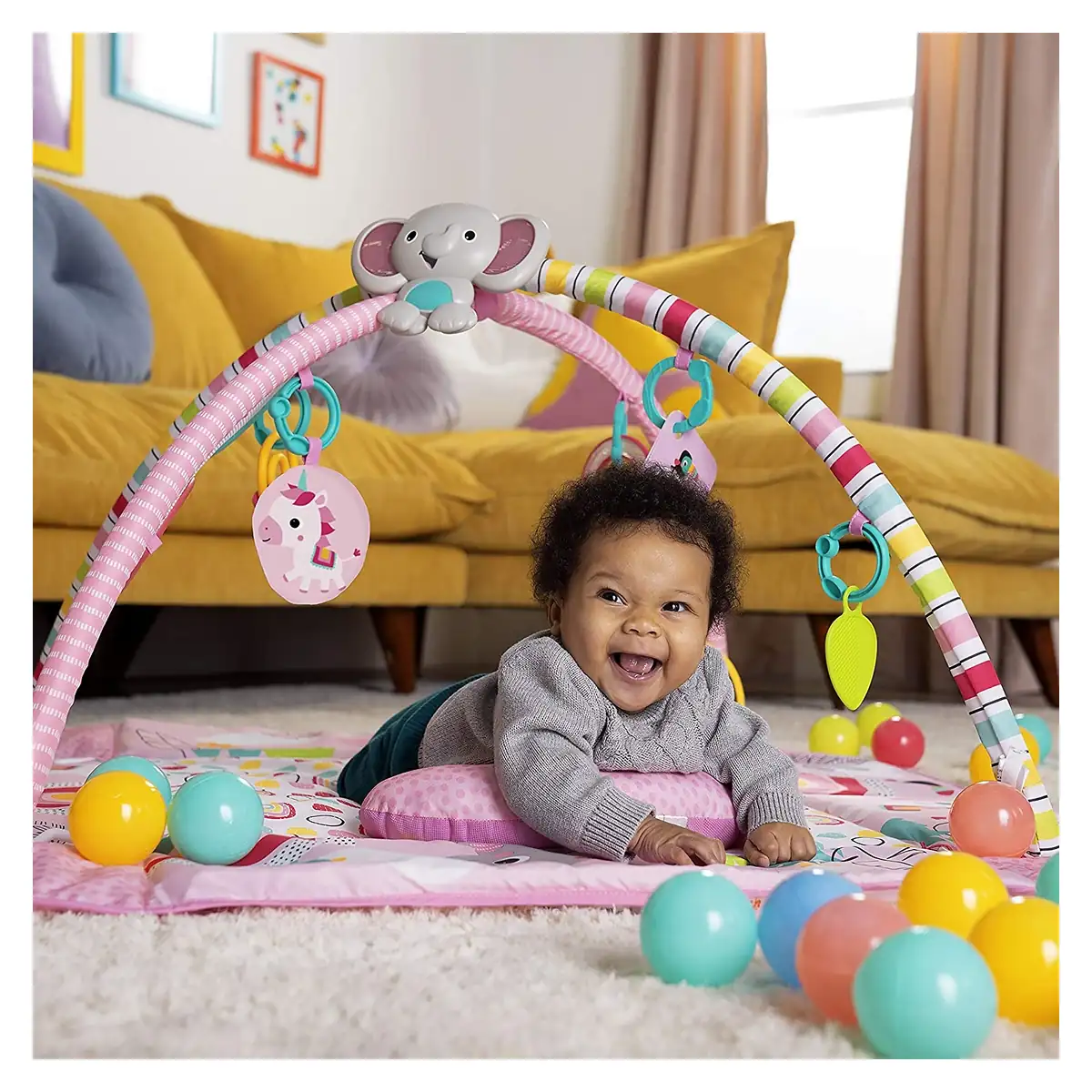 Salteluta de activitati 5 in 1 Gym & Ball Pit Rainbow Tropics [4]