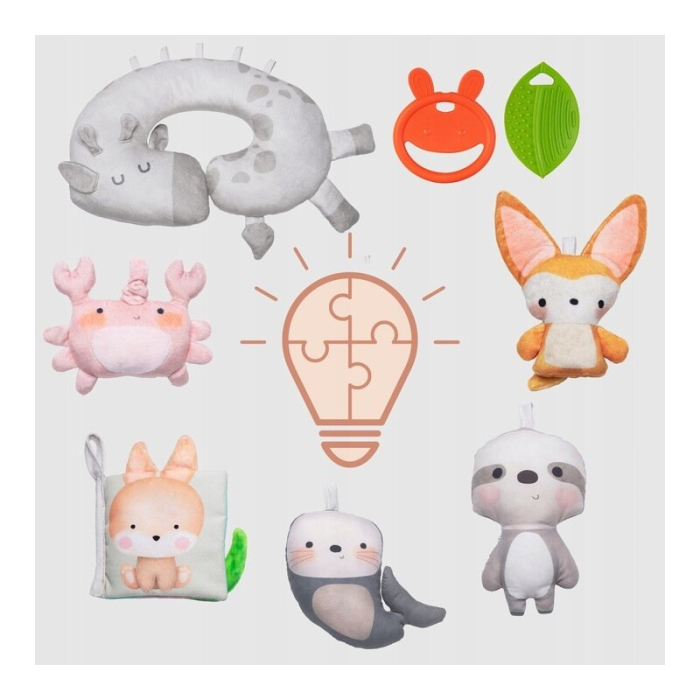 Salteluta interactiva, Lionelo, Anika, 8 jucarii senzoriale, detasabile, fosnaitoare, logopedice, Lavabila la masina, [18]