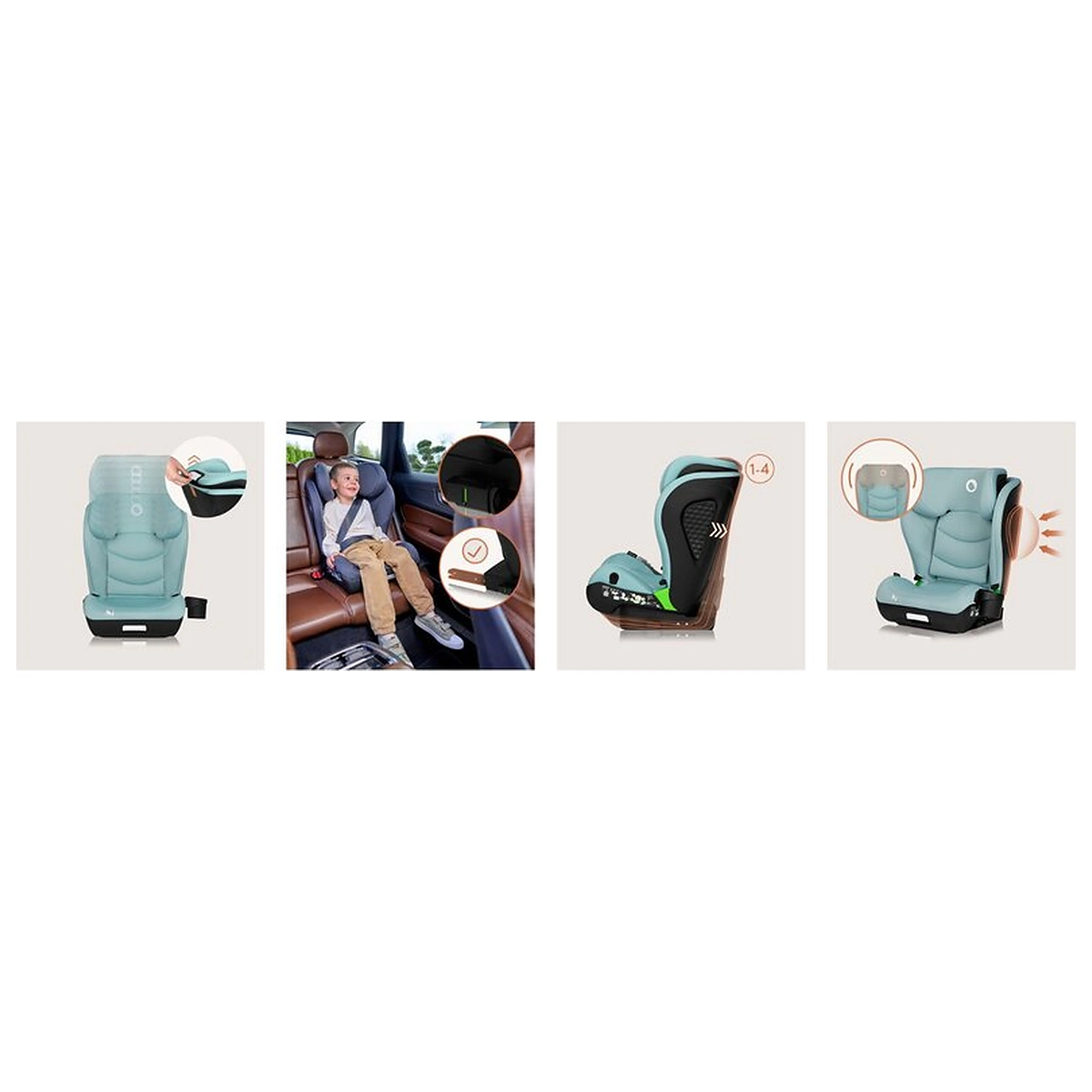 Scaun auto i-Size, Lionelo, Neal, 15-36 Kg, 100-150 cm, Isofix, Verde Turquoise [24]