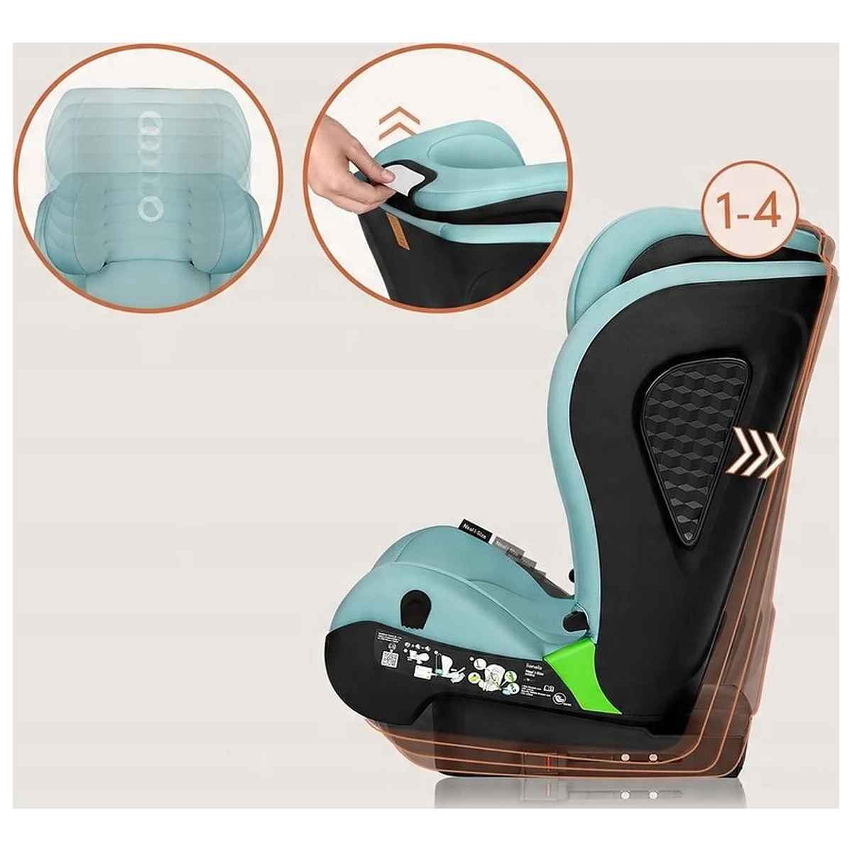 Scaun auto i-Size, Lionelo, Neal, 15-36 Kg, 100-150 cm, Isofix, Verde Turquoise [18]