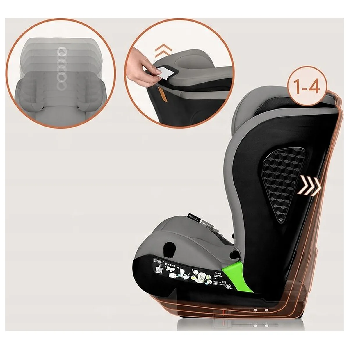 Scaun auto i-Size, Lionelo, Neal, Spatar reglabil in 4 pozitii, Tetiera in 10 pozitii, Suport sticla inclus, 15-36 Kg, [15]