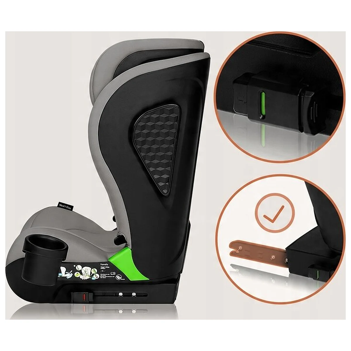 Scaun auto i-Size, Lionelo, Neal, Spatar reglabil in 4 pozitii, Tetiera in 10 pozitii, Suport sticla inclus, 15-36 Kg, [14]