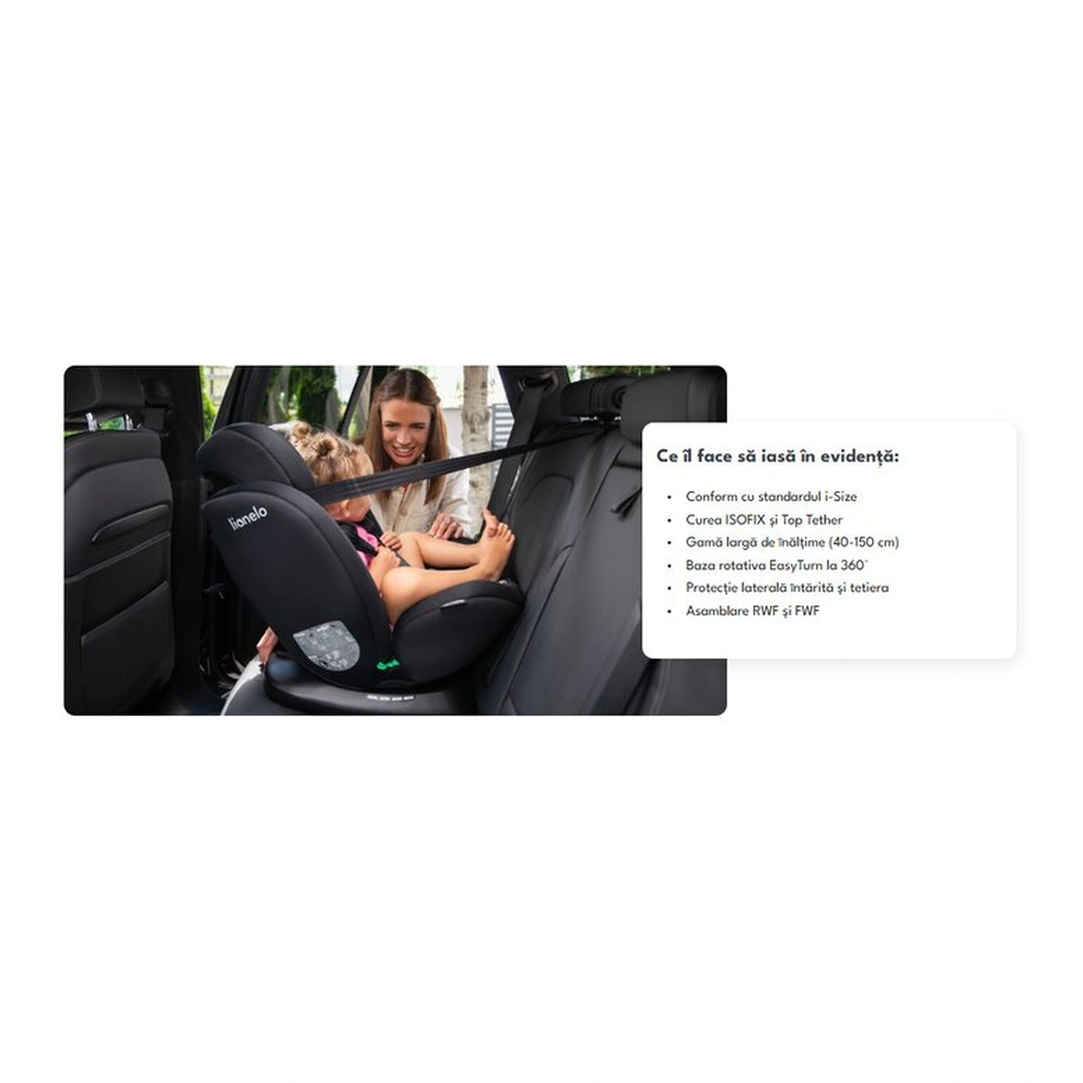 Scaun auto, Lionelo, Bastiaan i-Size, 4 in 1, Rotire 360 grade, 0-36 Kg, 40-150 cm, Isofix, Albastru Indigo [24]