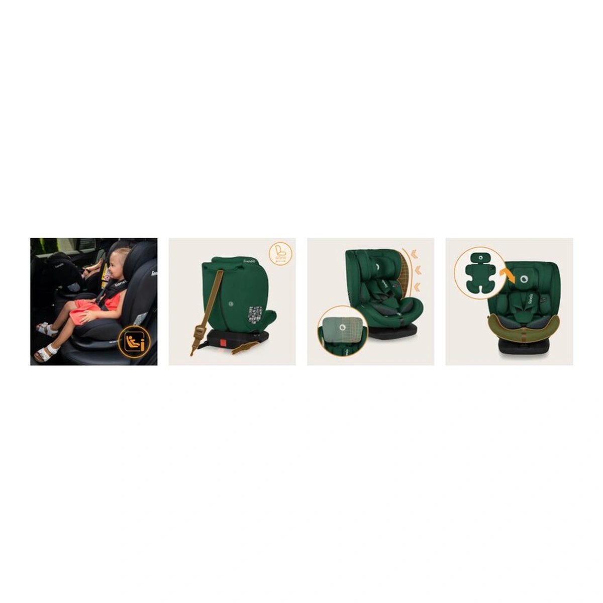 Scaun auto, Lionelo, Bastiaan i-Size, 4 in 1, Rotire 360 grade, 0-36 Kg, 40-150 cm, Isofix, Verde [23]